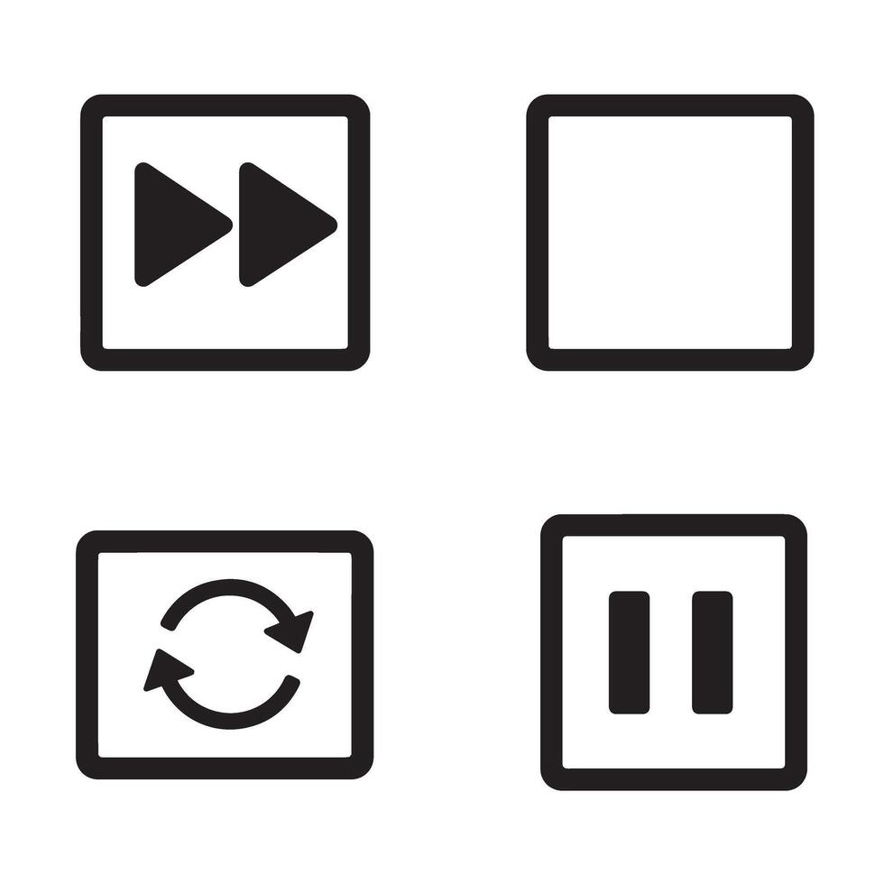 Collection of black and white media player control icons isolated on white background vector
