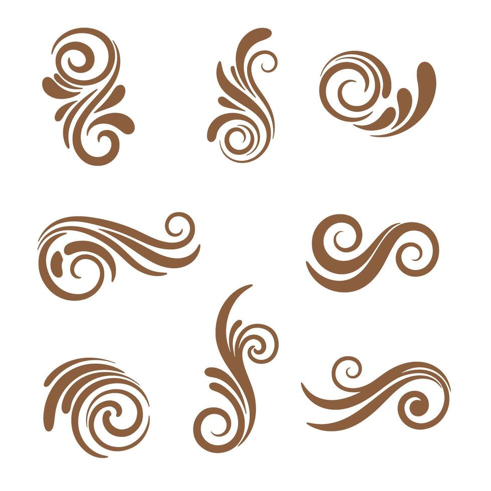 Elegant brown silhouette ornamental flourishes and swirls for decorative design elements vector