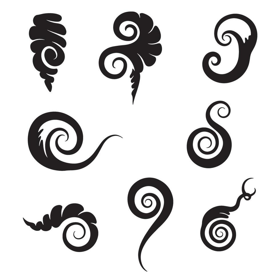 Collection of elegant black silhouette swirls and decorative design elements on white background vector