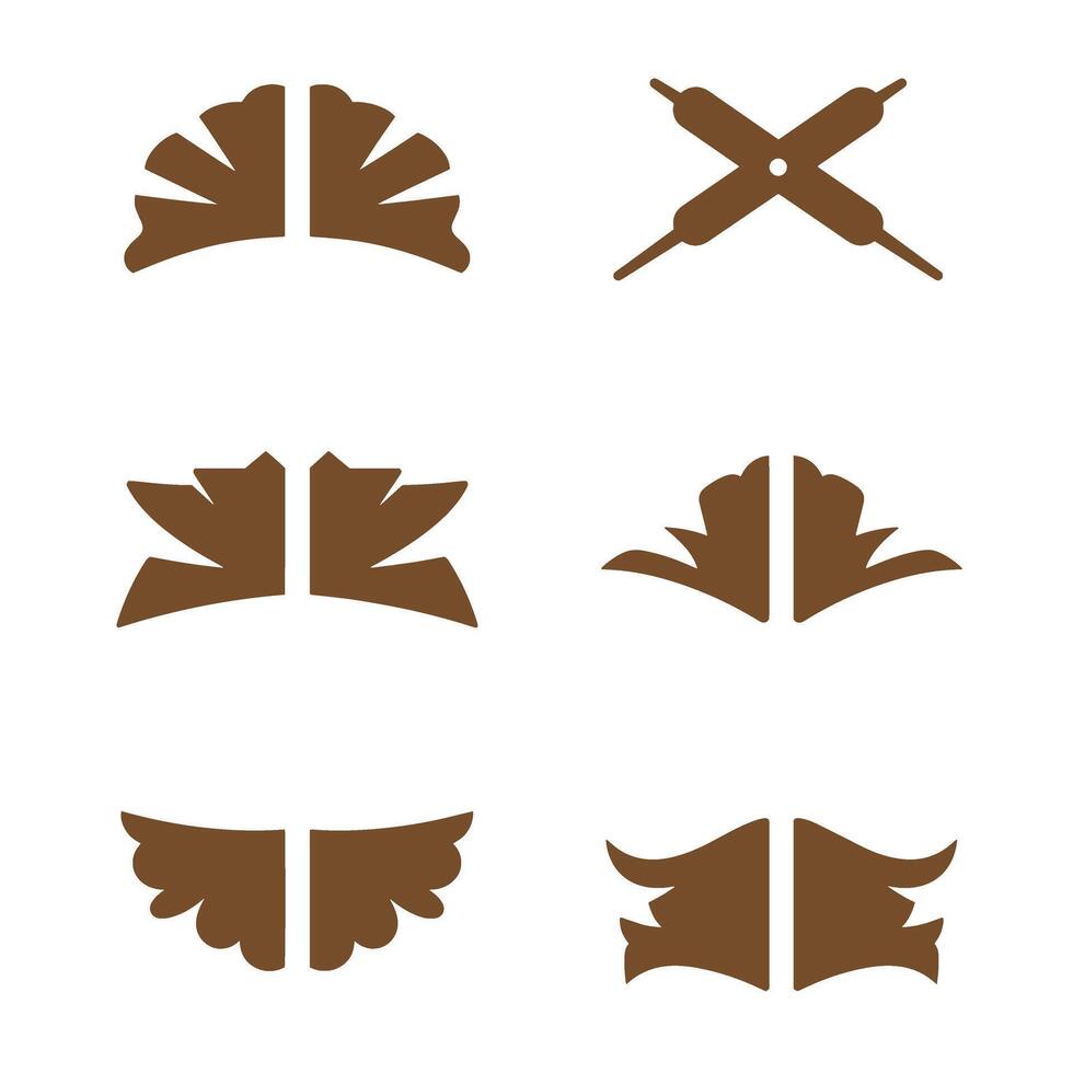 Set of brown leaf and decorative silhouette elements in a minimalist style for design vector