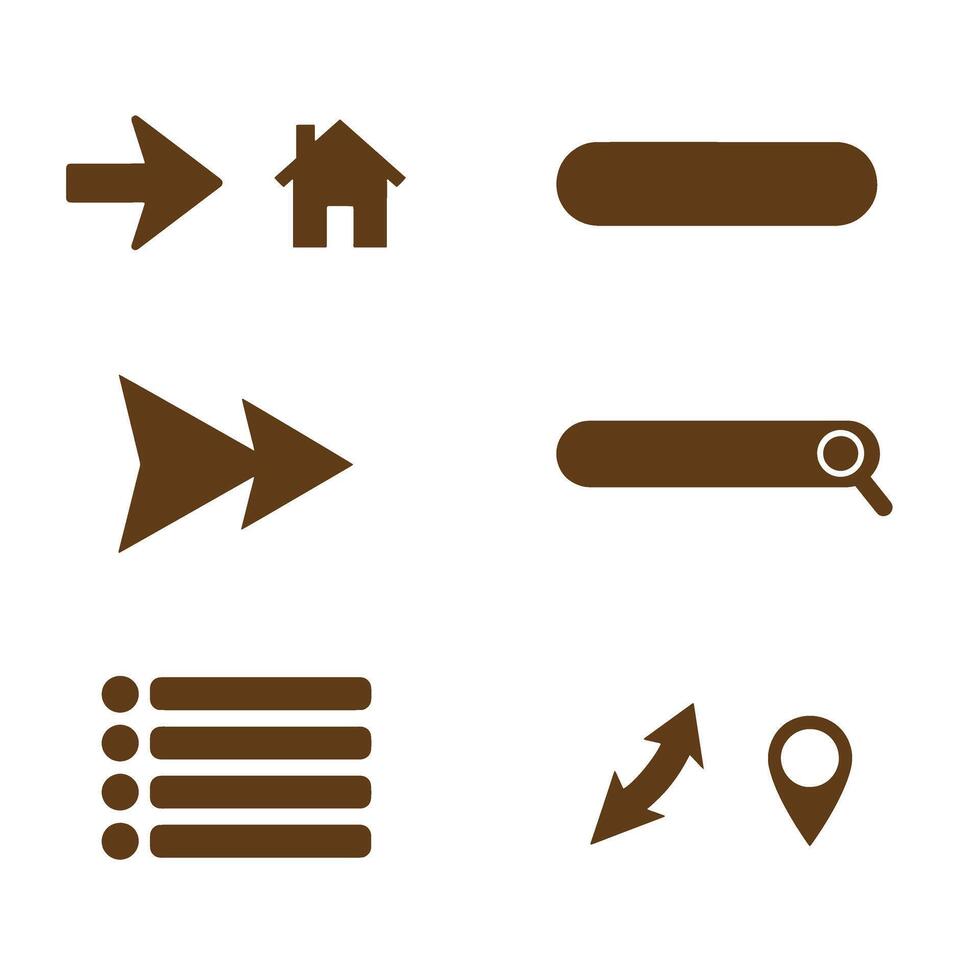 Collection of brown web ui icons including arrow home search menu and location symbols vector