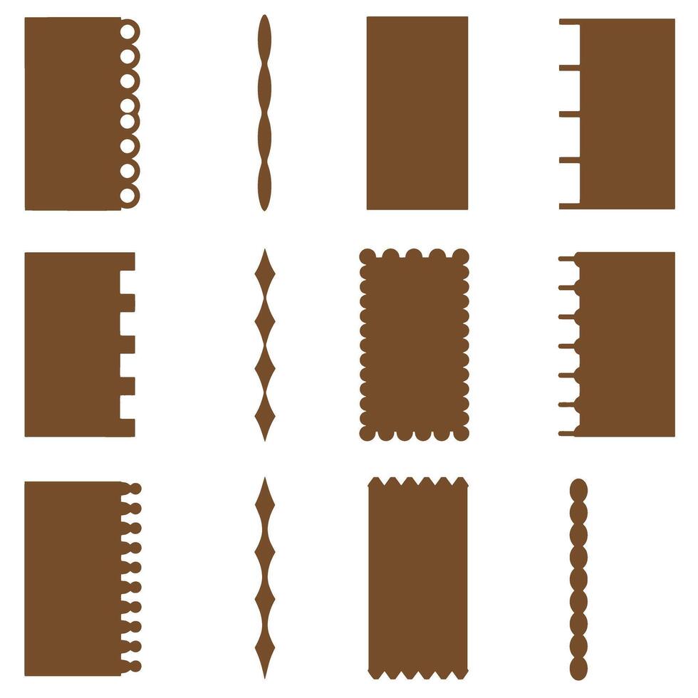 silhouettes of brown rectangles and lines with decorative edge designs vector