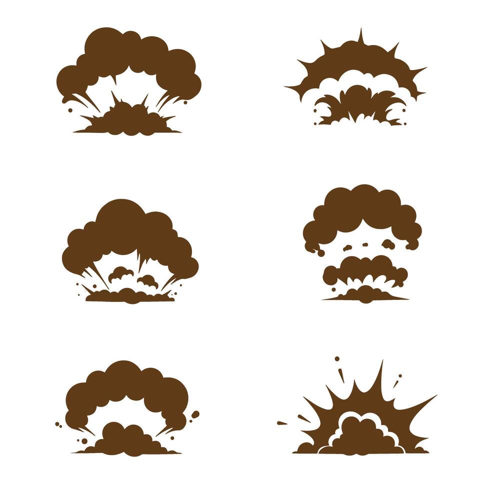 A collection of stylized silhouette explosion icons in various shapes and sizes vector