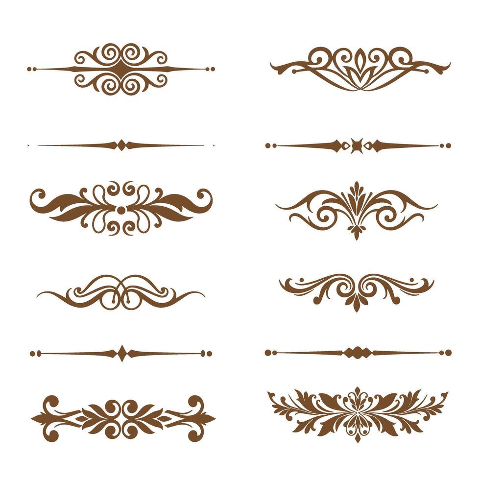 Decorative border and divider silhouette collection in brown color vector