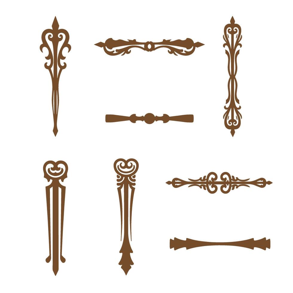 illustration collection of elegant decorative silhouette design elements in brown tones on white background vector