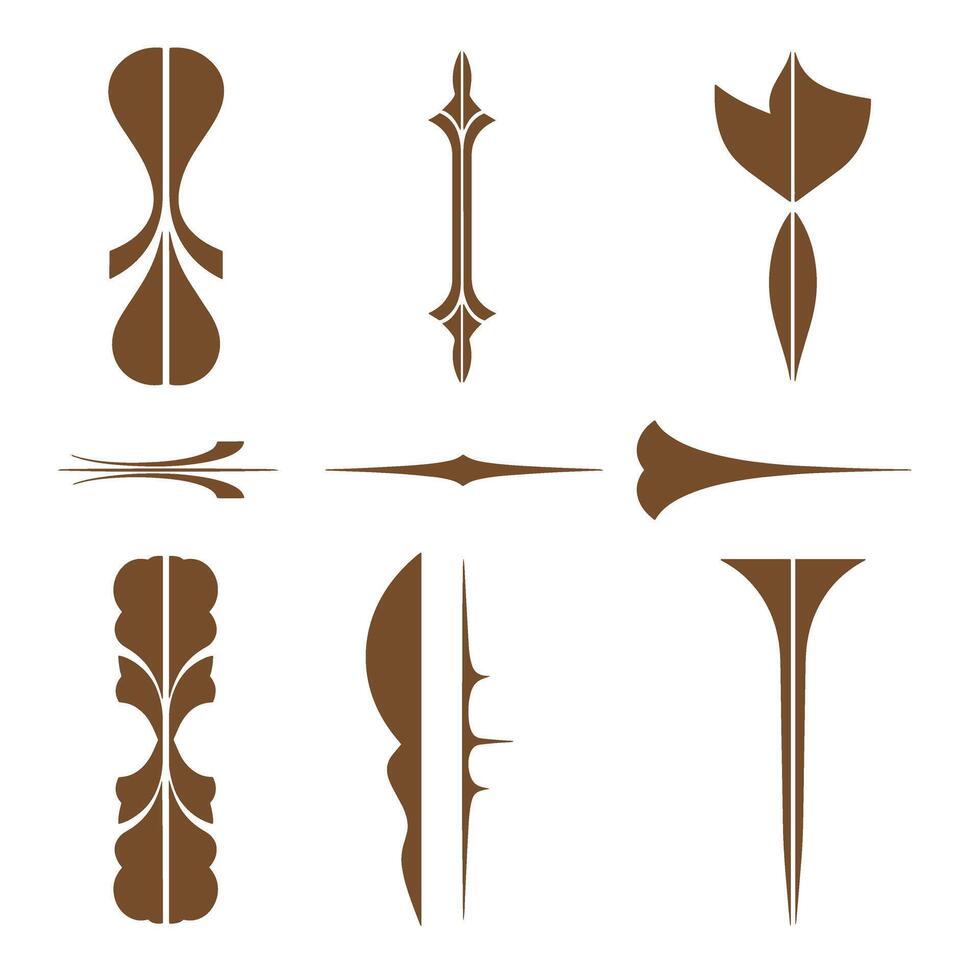 illustration set of decorative brown silhouette elements for design and decoration vector