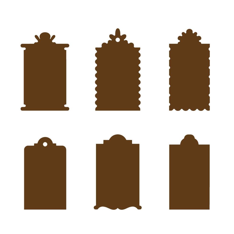 Set of brown decorative label and tag silhouettes on a white background vector
