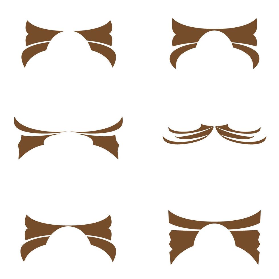 Set of brown silhouette bow and mustache shapes for decorative graphic design elements vector