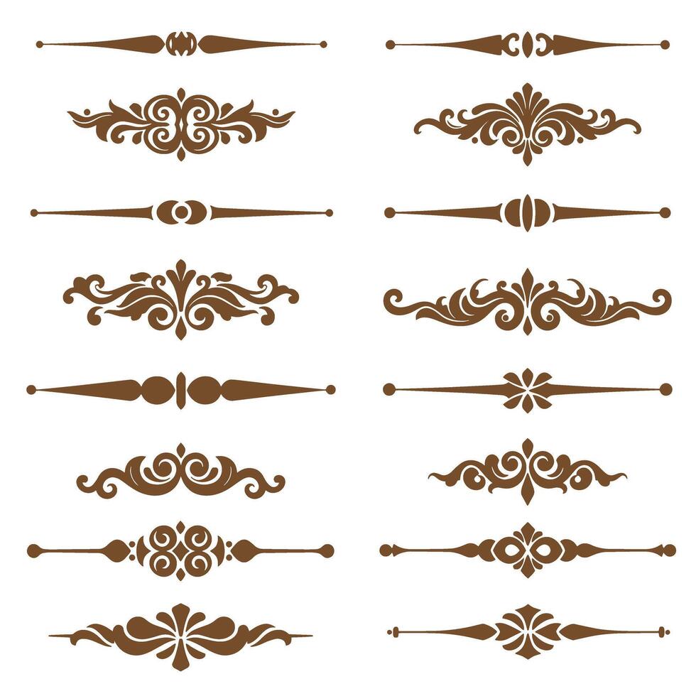 Elegant collection of decorative brown silhouette dividers and design elements vector
