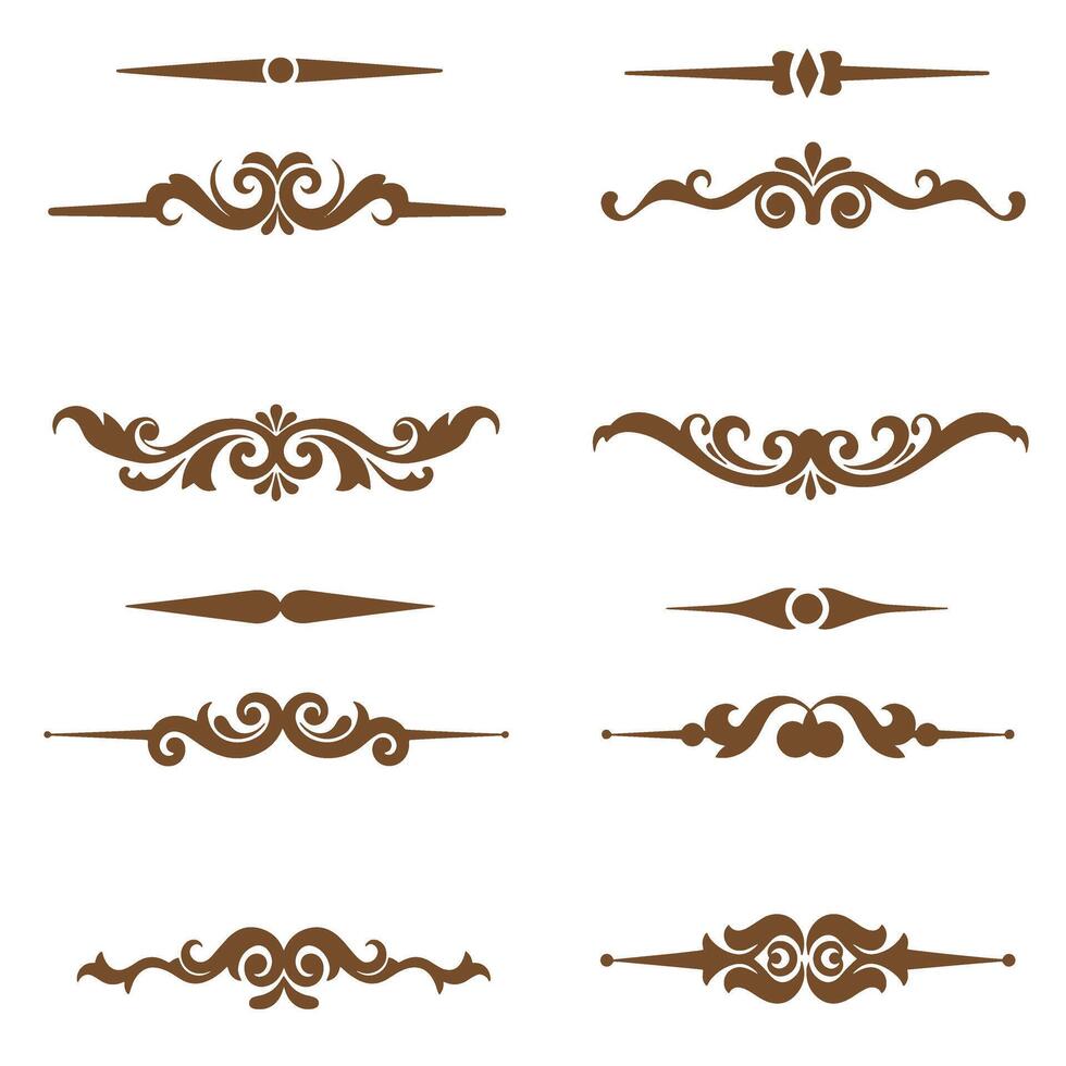 Elegant collection of brown decorative silhouette design elements for embellishments and borders vector