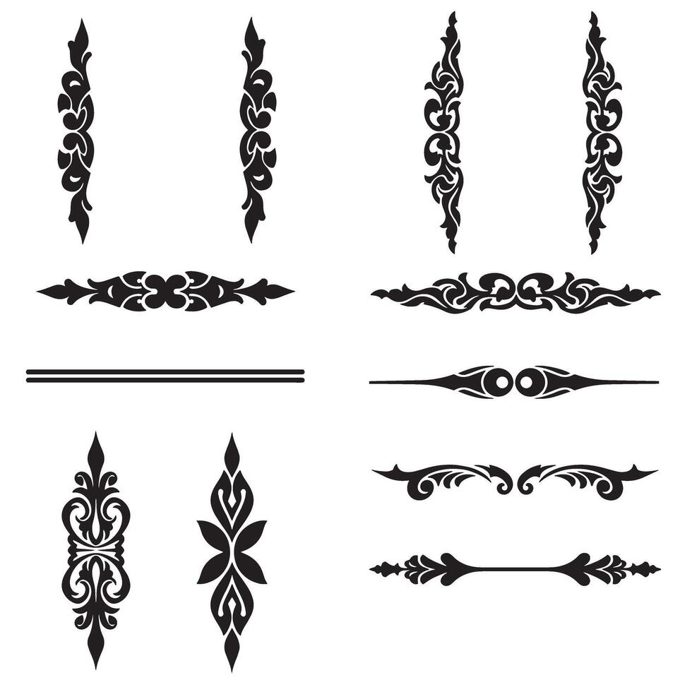 Elegant black and white decorative silhouette elements for design projects and creative applications vector