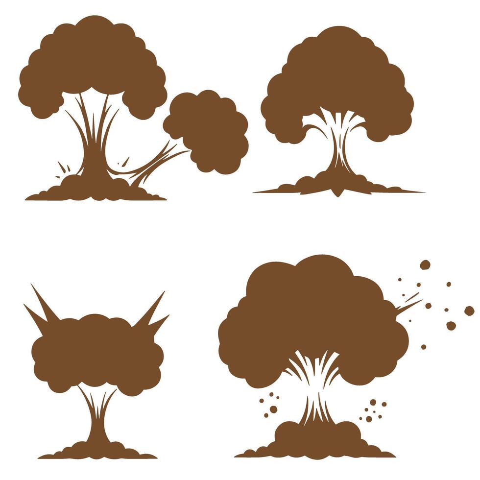 Diverse silhouette illustrations of trees in various styles and shapes vector