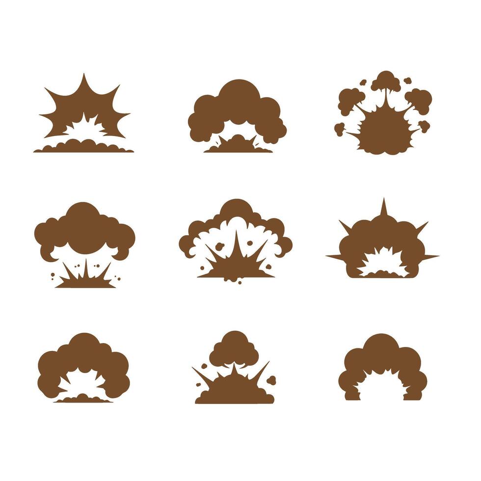 Collection of brown explosion silhouette illustrations on white background vector