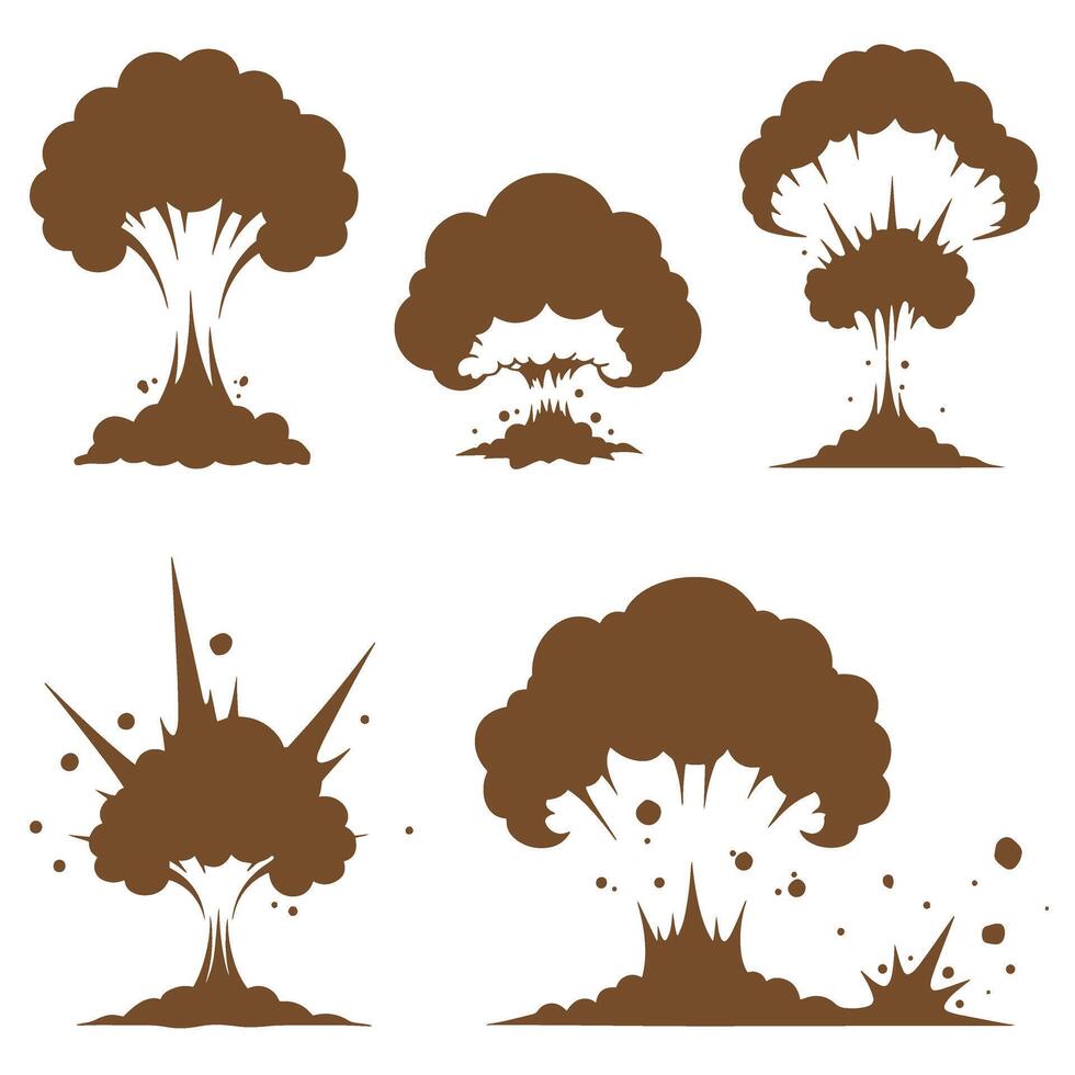 Collection of brown explosion silhouettes displaying comic book style visuals vector