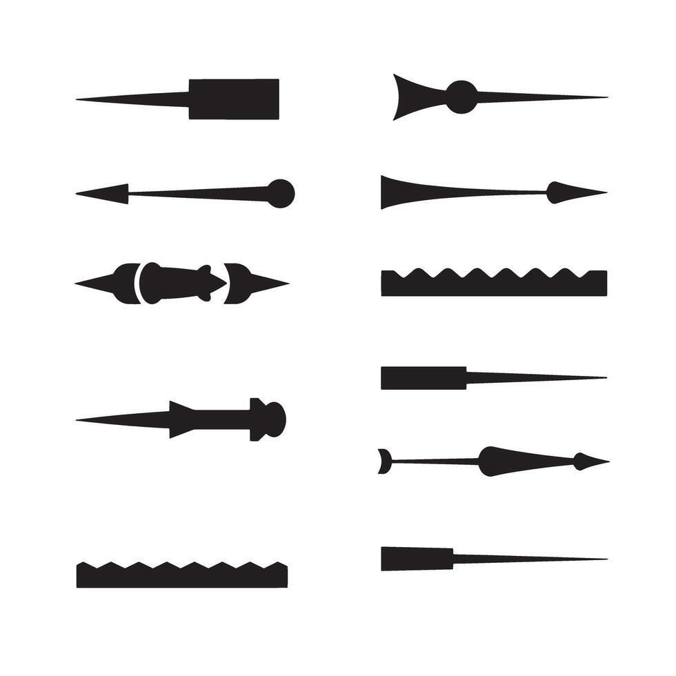 Set of arrows and decorative elements with black silhouette designs vector