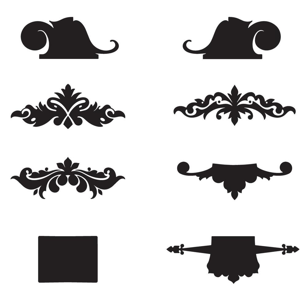 Collection of elegant black silhouette ornamental design elements for decorative projects vector