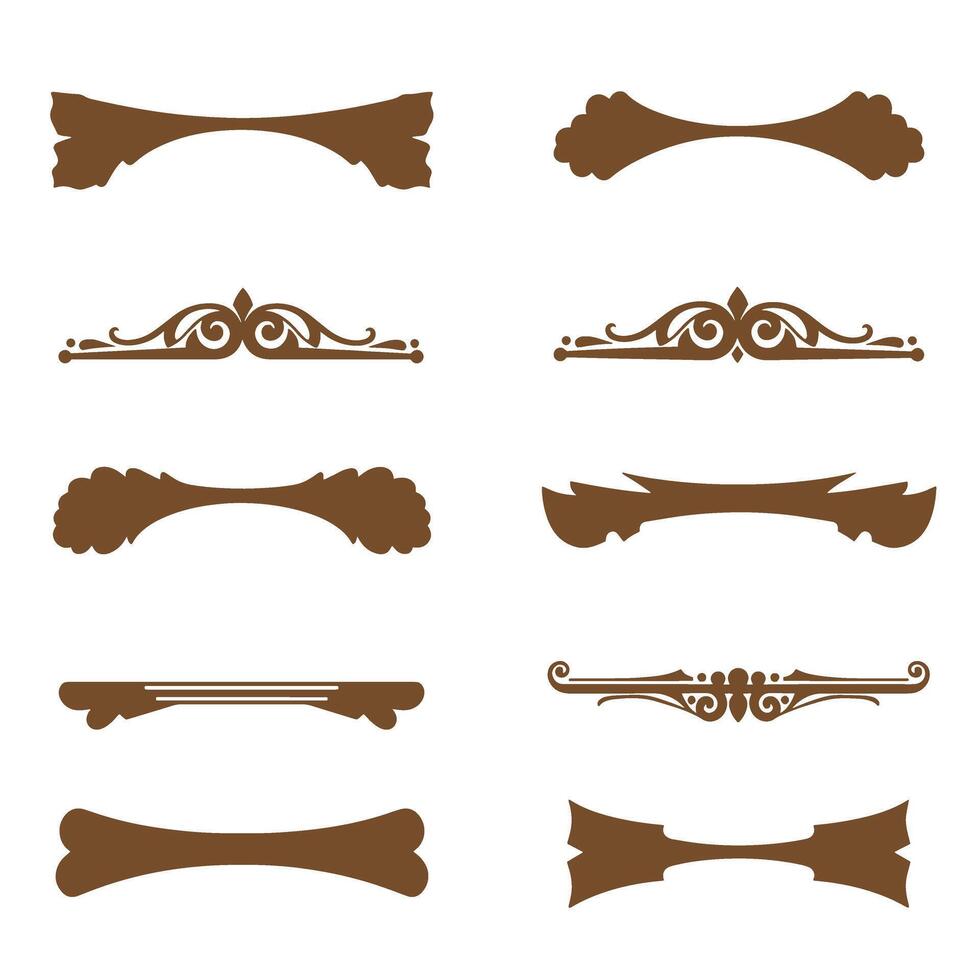 Decorative brown silhouette divider and ornament elements isolated on white background vector