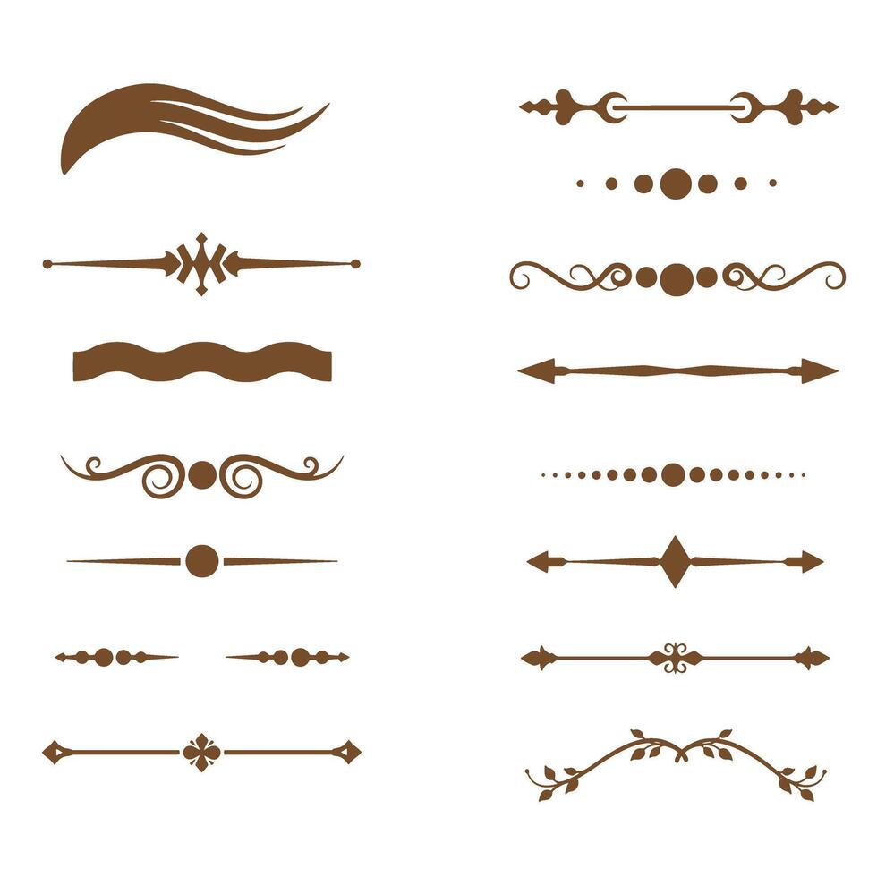 Elegant decorative divider elements brown silhouette set vector