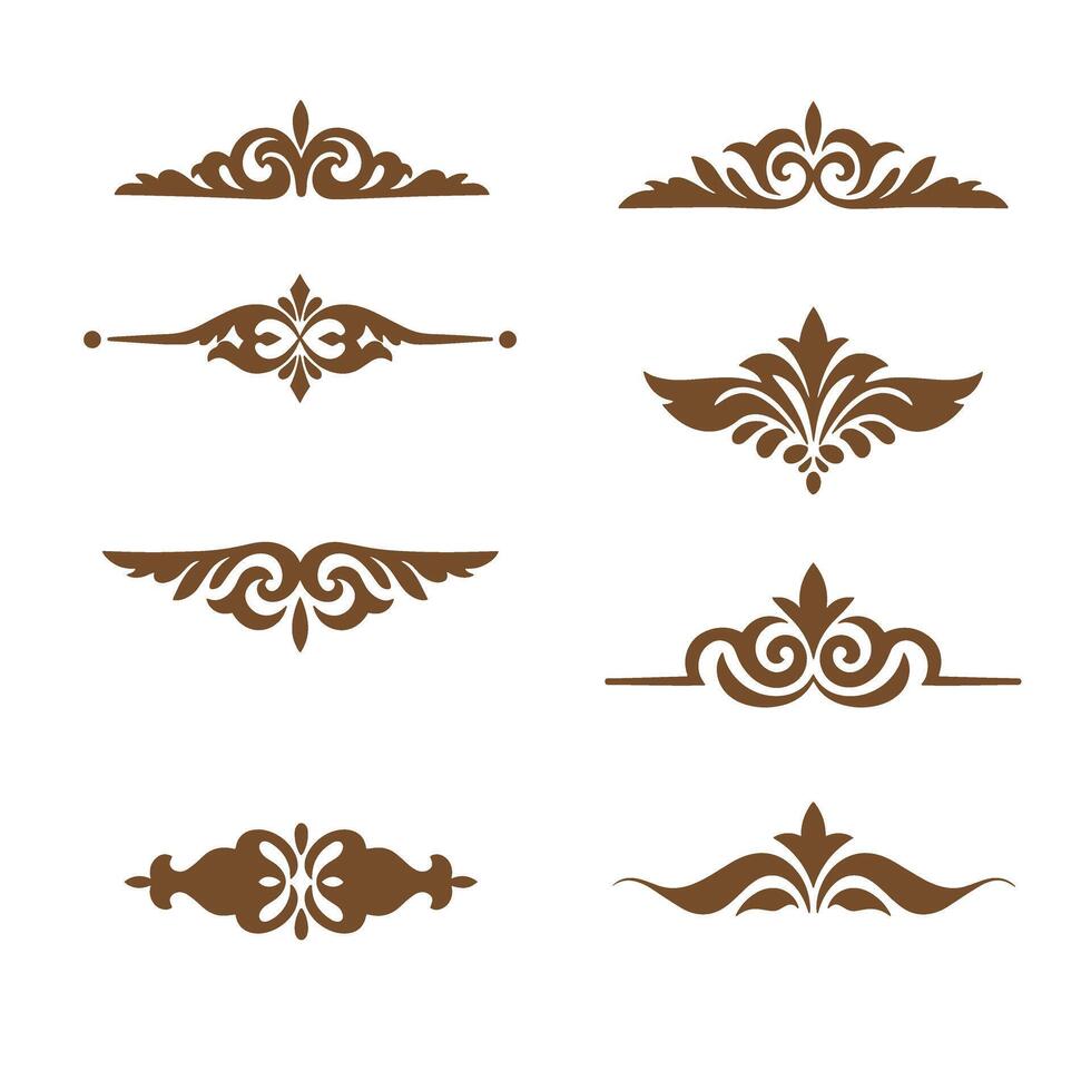 Elegant ornamental border and divider set in brown silhouettes for decorative design elements vector