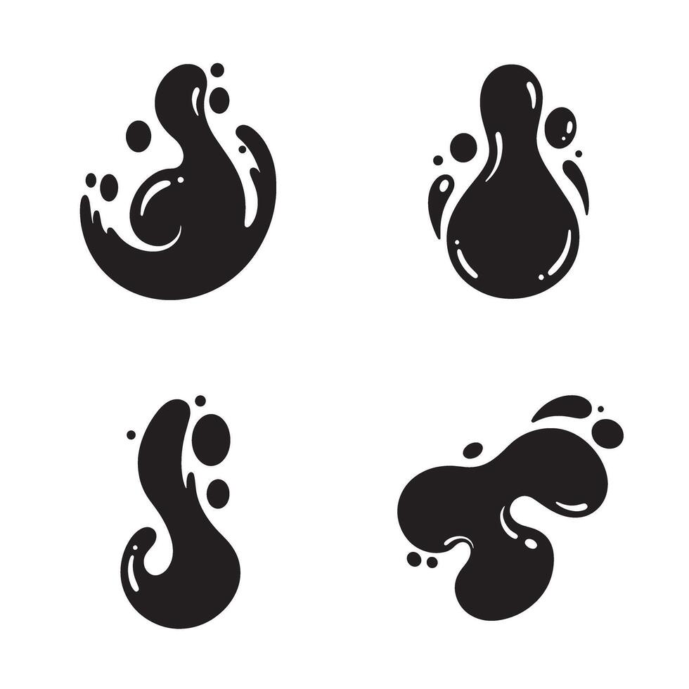 Abstract black silhouette liquid splashes and drops on white background vector