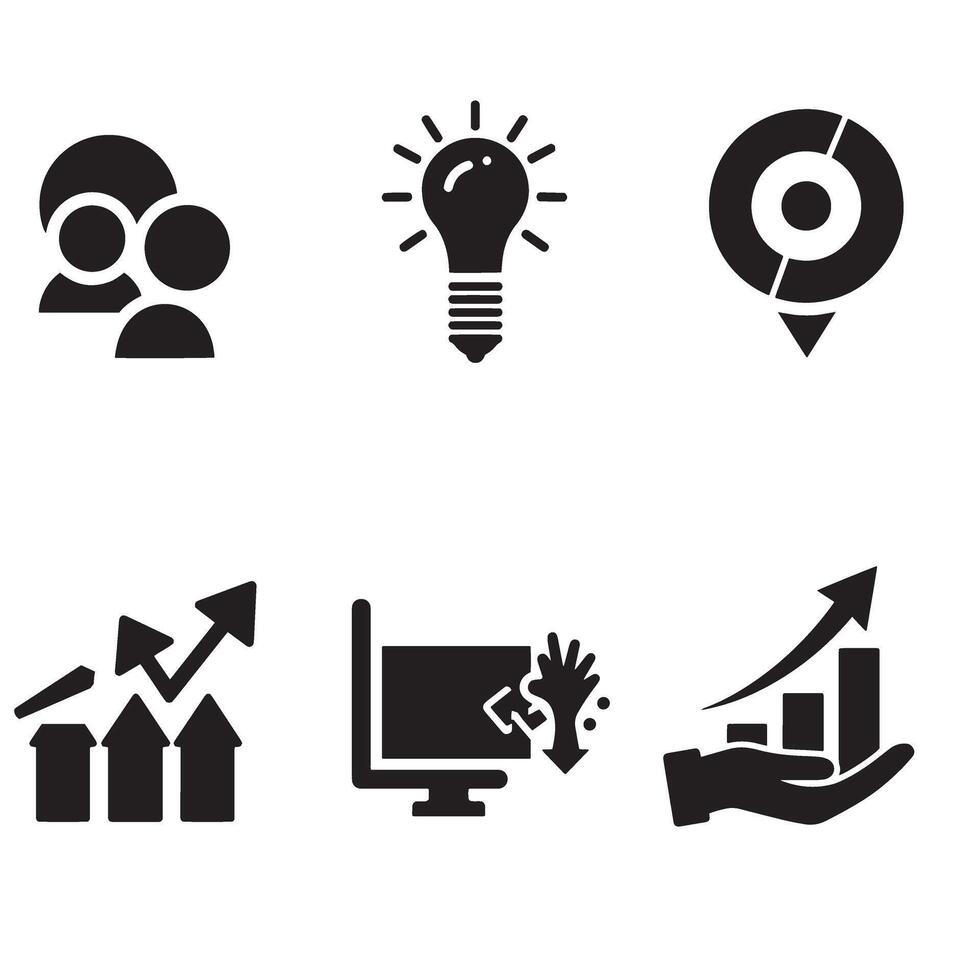 Collection of business and finance related silhouette icons for digital design and marketing. vector