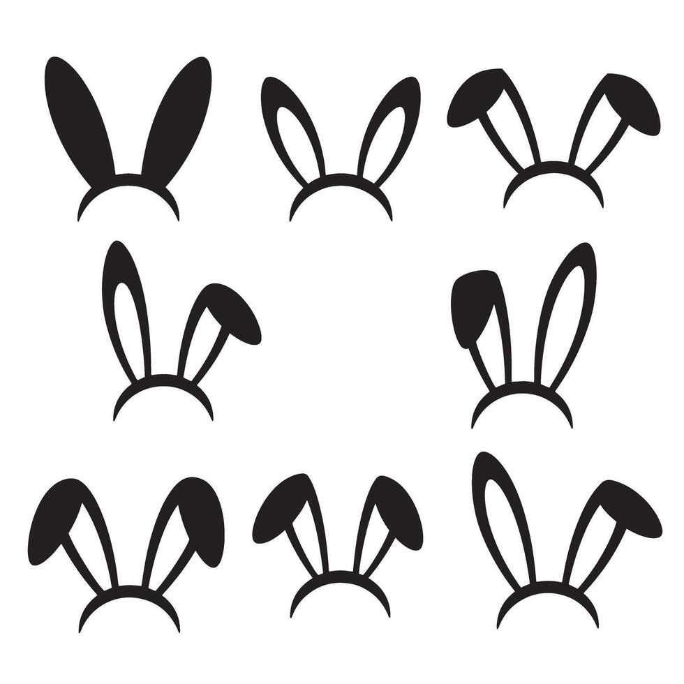 Set of black easter bunny ear headbands silhouettes on white background vector