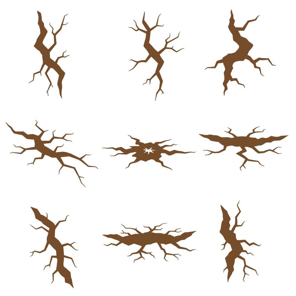 Collection of brown silhouette cracks isolated on white background for design vector