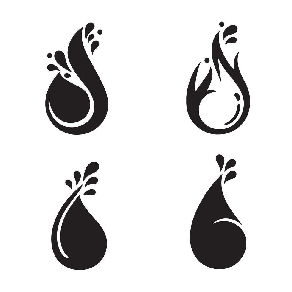 Abstract water drop silhouettes for design elements and logos in black and white vector
