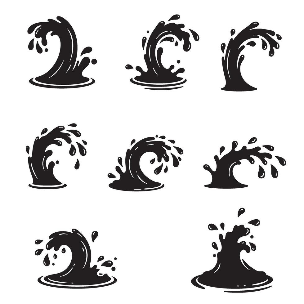 Set of stylized silhouette water splash elements for design projects vector