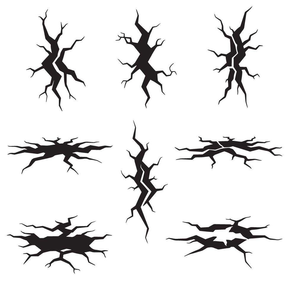 Set of stylized earth cracks ground cracks and breakage illustration vector