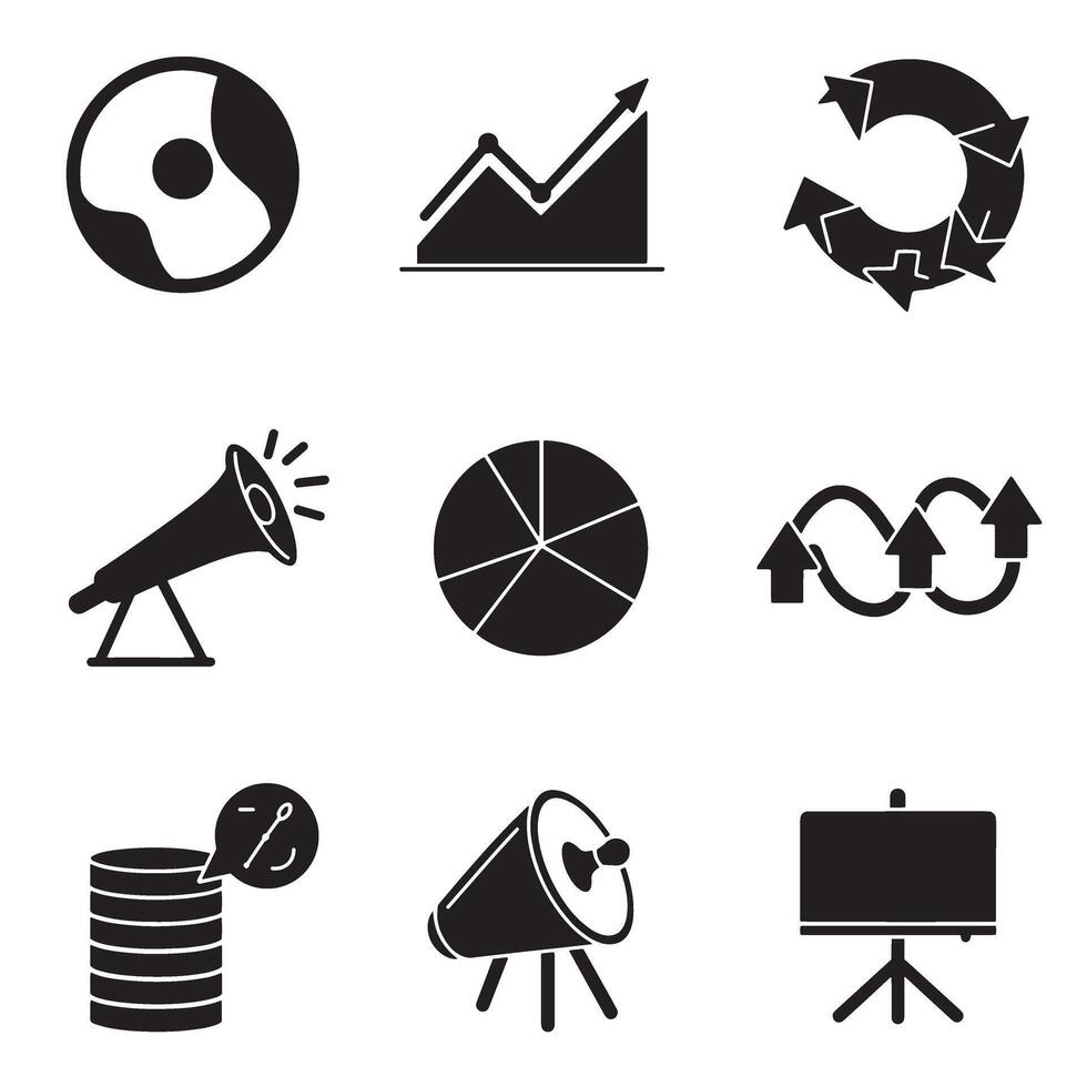 Business and finance silhouettes icons for presentations and infographics vector