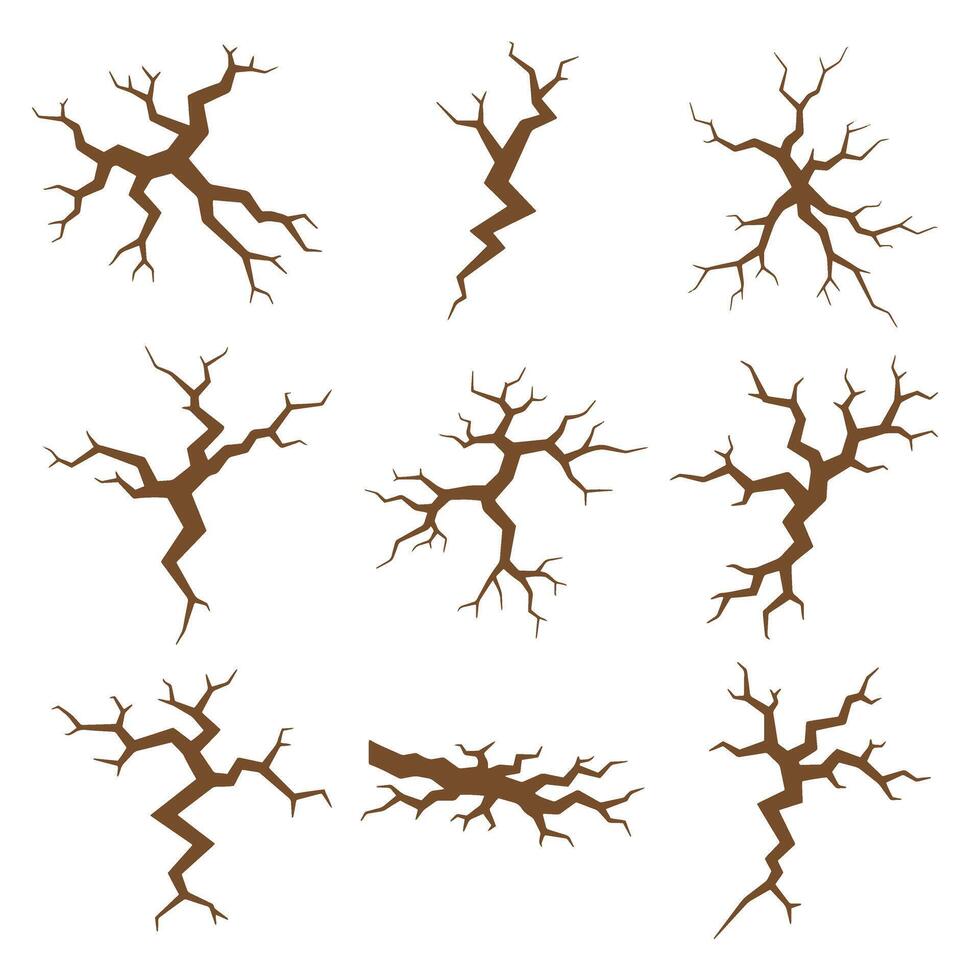 Brown crack silhouette elements for design and decoration isolated on white background vector