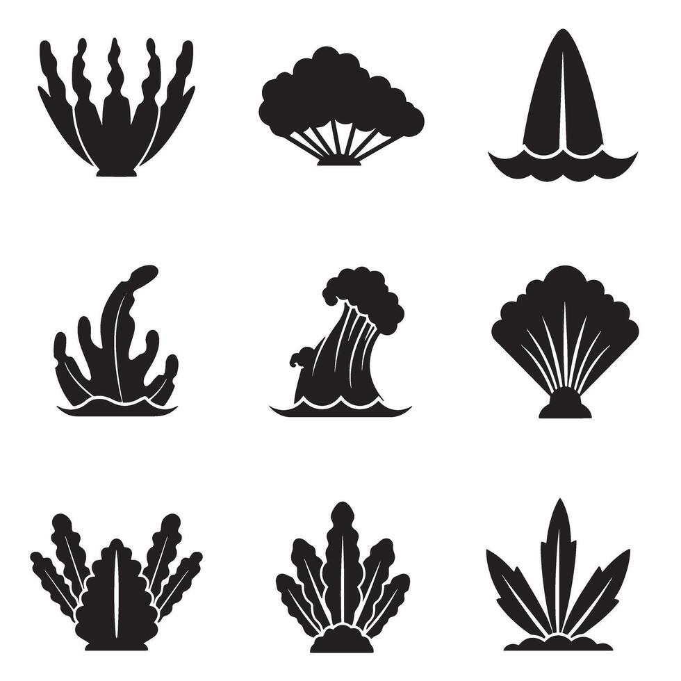 Black silhouette ocean and sea plant illustrations for design and decoration vector