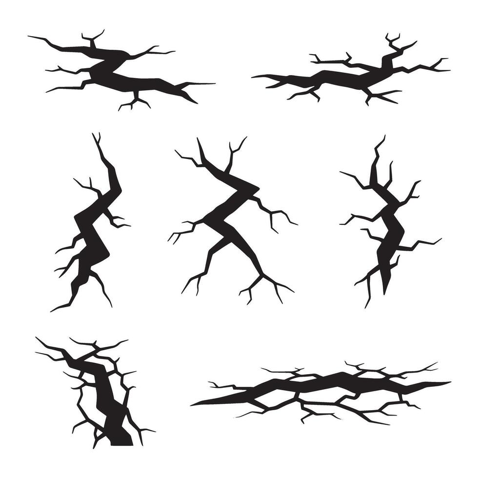 Set of black silhouette graphic earthquake crack vectors for design elements