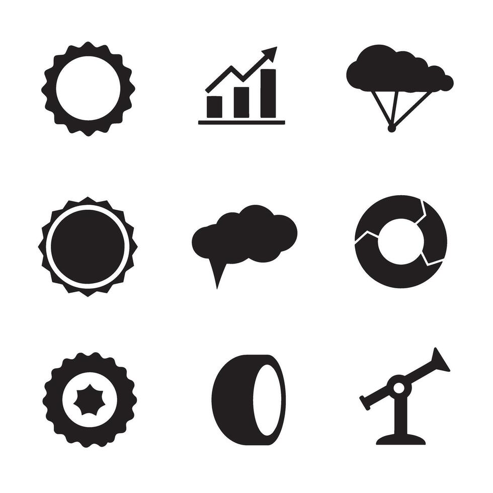 Black and white icon set featuring silhouette style graphics for various concepts and applications vector