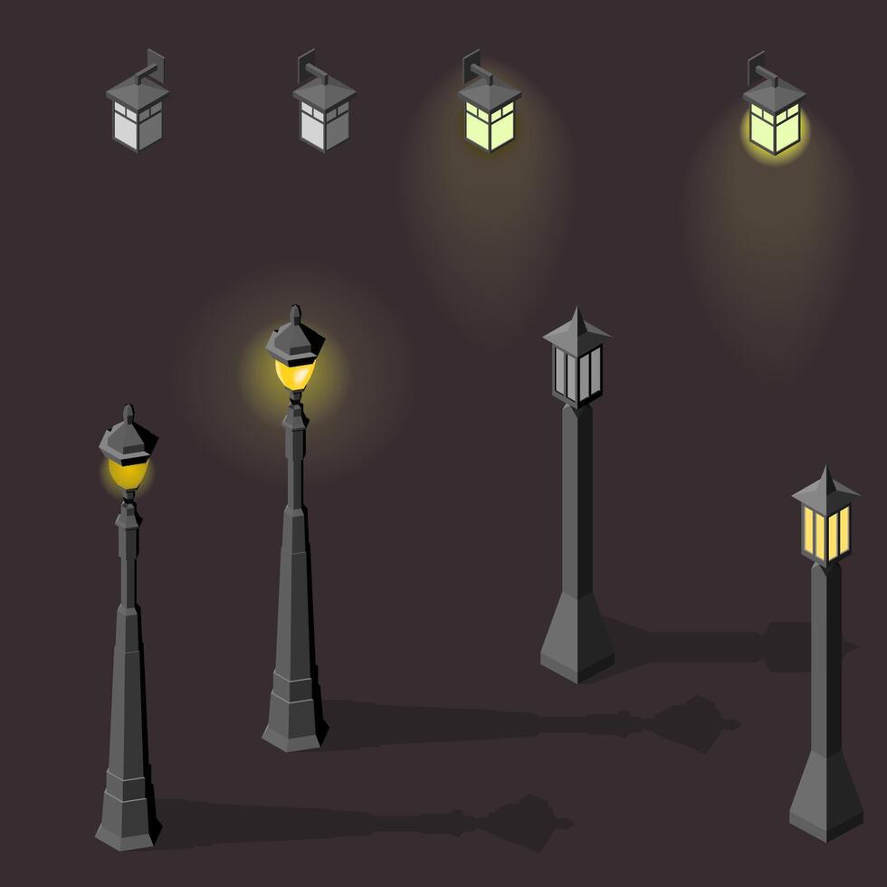 Set of light lamp pillar vector
