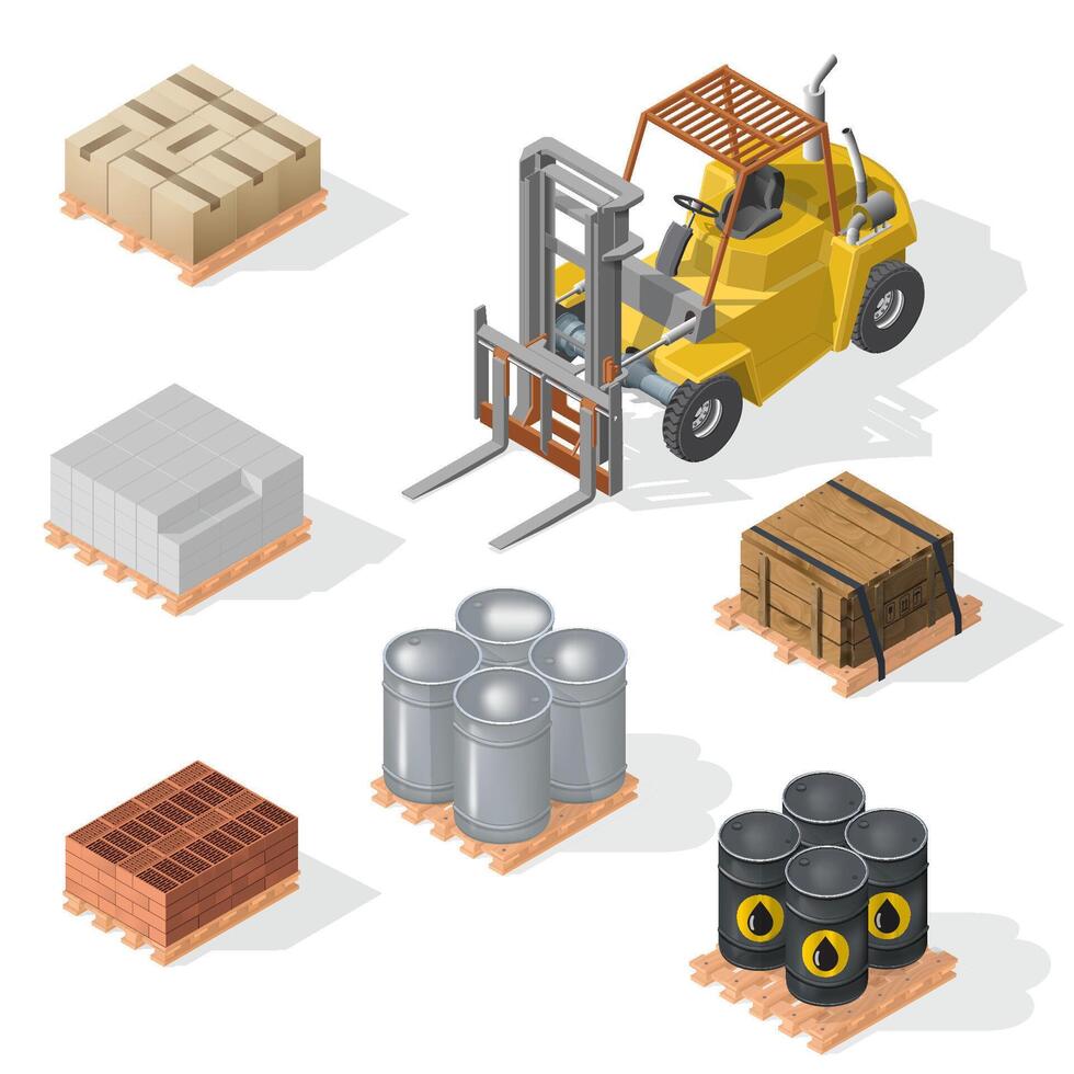 Included forklift, boxes with pallet vector