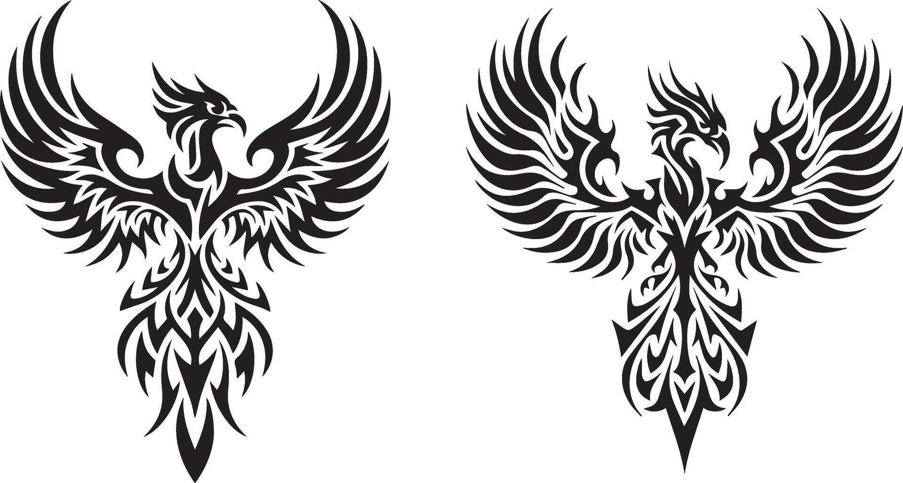 two phoenix tattoos on a white background vector