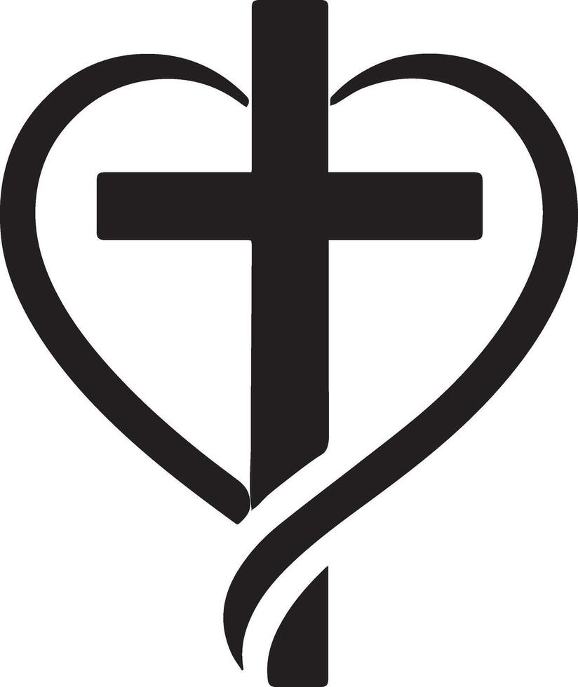 a black and white heart with a cross on it vector