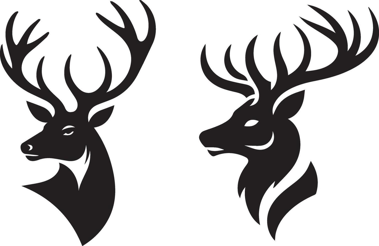 two black and white deer head silhouettes on a white background vector