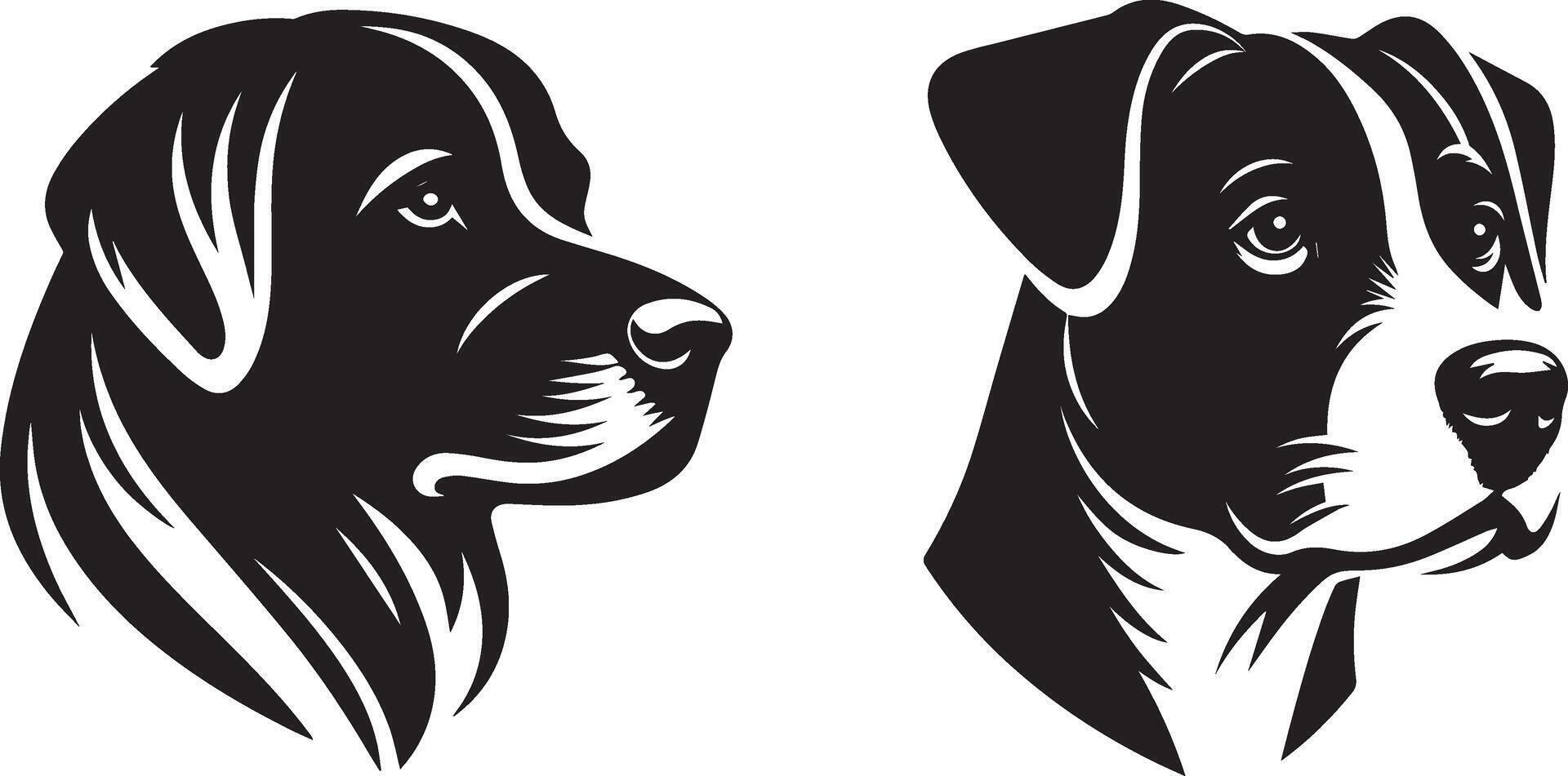 two black and white dog head silhouettes on a white background vector