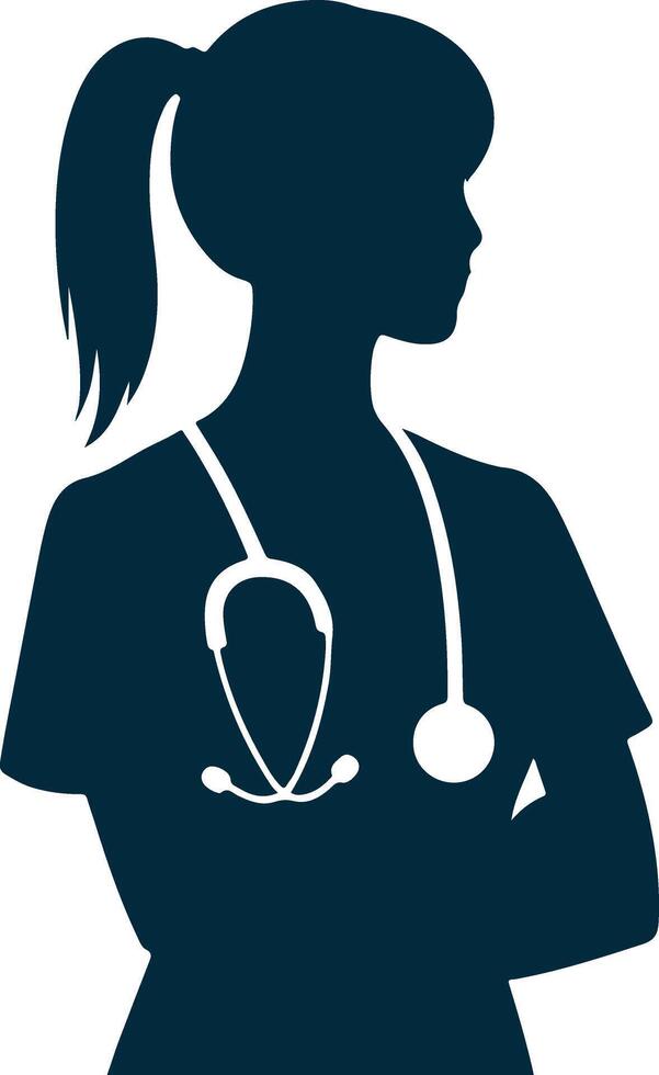 a silhouette of a female doctor with a stethoscope vector