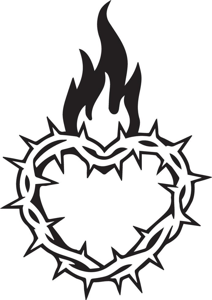 a heart with flames and thorns in the center vector