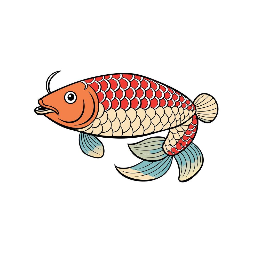 Stylized red and orange koi fish illustration swimming design vector