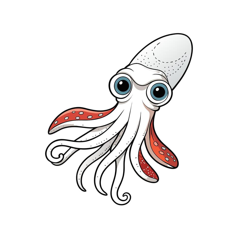 Cute cartoon squid with big eyes on white background vector