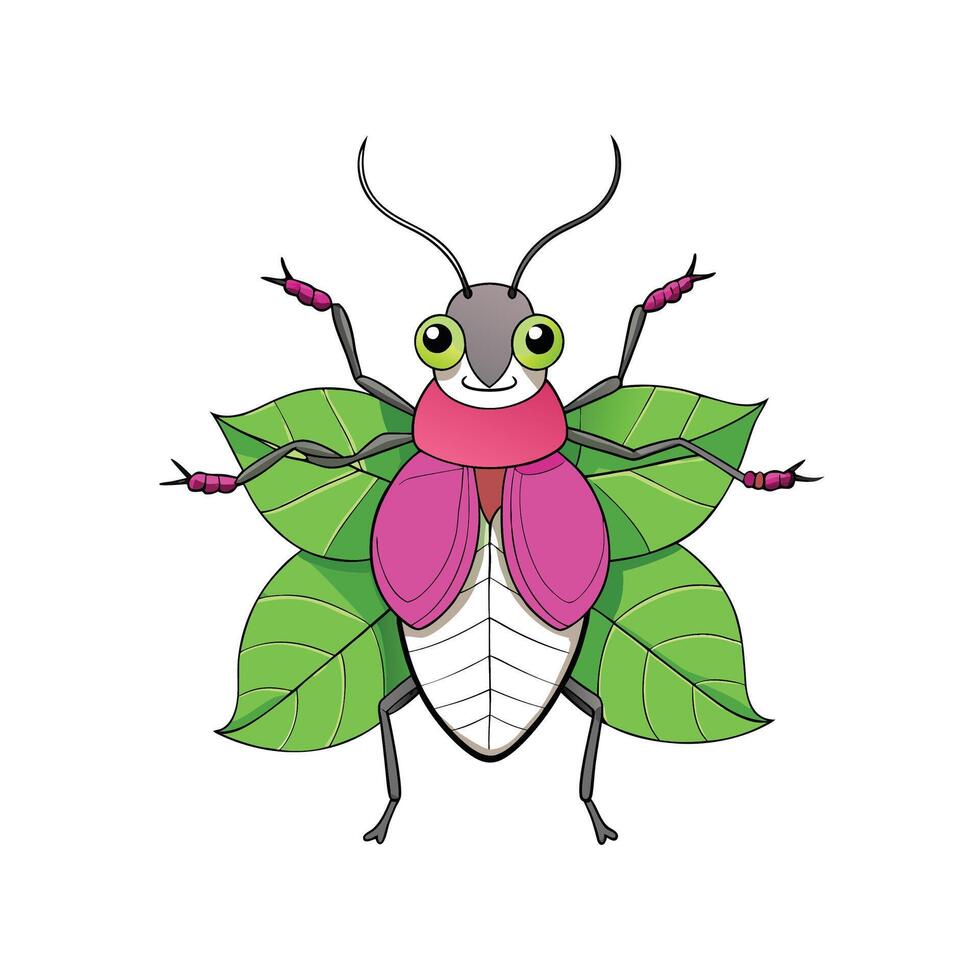 Cartoon insect illustration with leaves on a white background vector
