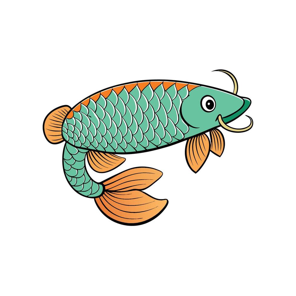 Colorful Cartoon Arowana Fish Illustration on White Background vector
