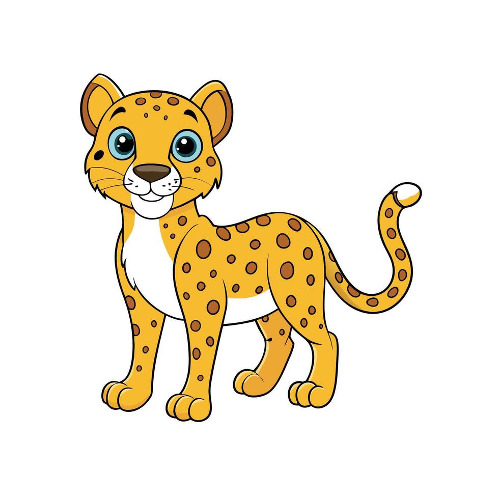 Cartoon cheetah character standing on a white background looking cheerful vector