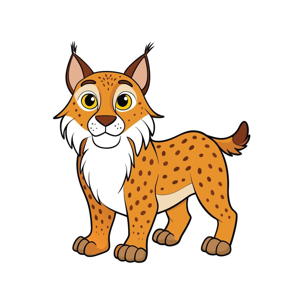 Cute cartoon lynx illustration with playful expression and design vector