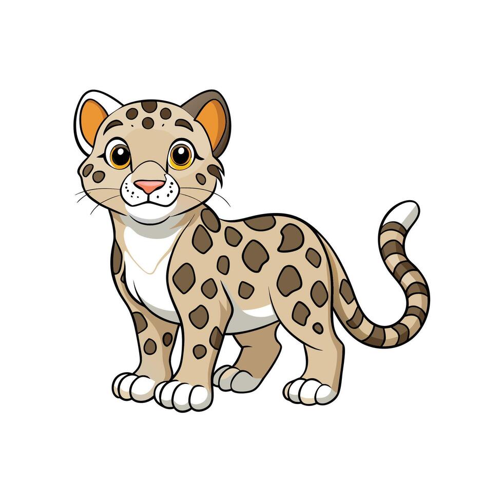 Cute cartoon leopard cub standing isolated on white background vector